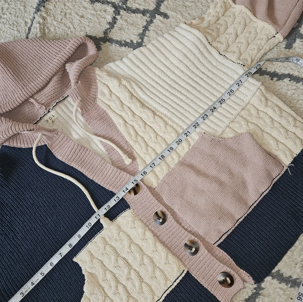 POL Slouchy Mixed Media Cardigan With Hood Medium - Picture 4 of 6